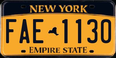 NY license plate FAE1130