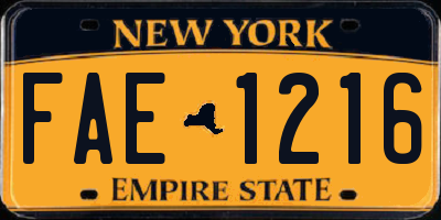 NY license plate FAE1216