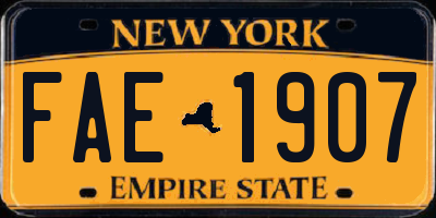 NY license plate FAE1907