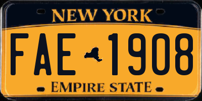 NY license plate FAE1908