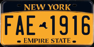 NY license plate FAE1916