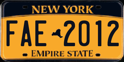 NY license plate FAE2012