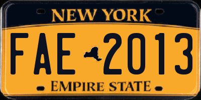 NY license plate FAE2013
