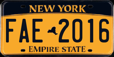 NY license plate FAE2016