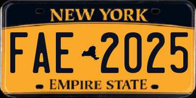 NY license plate FAE2025