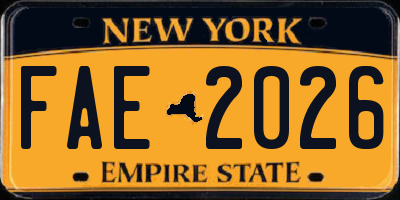 NY license plate FAE2026