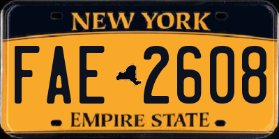 NY license plate FAE2608
