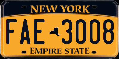 NY license plate FAE3008