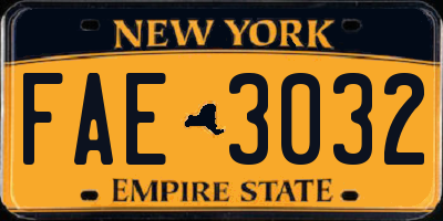 NY license plate FAE3032