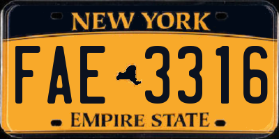 NY license plate FAE3316