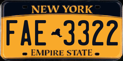 NY license plate FAE3322