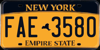 NY license plate FAE3580