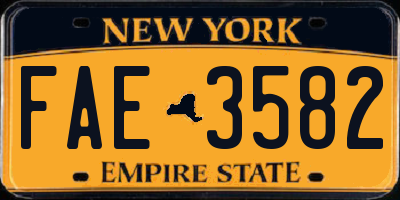 NY license plate FAE3582