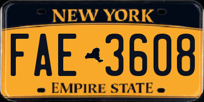 NY license plate FAE3608