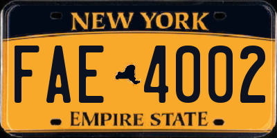 NY license plate FAE4002