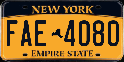NY license plate FAE4080