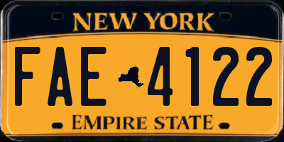 NY license plate FAE4122