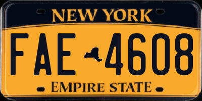 NY license plate FAE4608