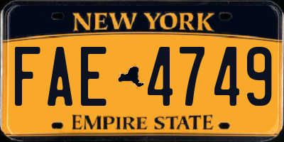NY license plate FAE4749