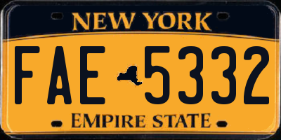 NY license plate FAE5332