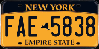 NY license plate FAE5838