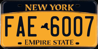 NY license plate FAE6007