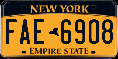 NY license plate FAE6908