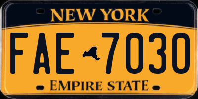 NY license plate FAE7030