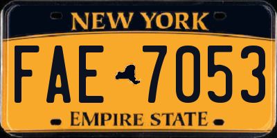 NY license plate FAE7053