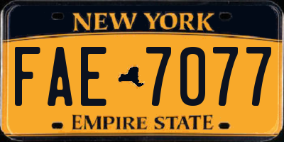 NY license plate FAE7077