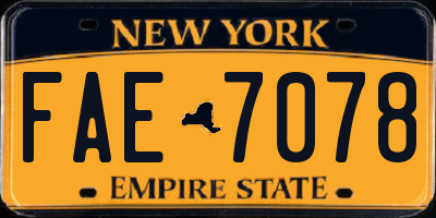 NY license plate FAE7078