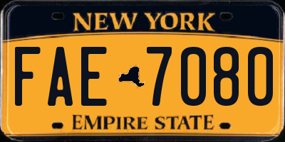 NY license plate FAE7080