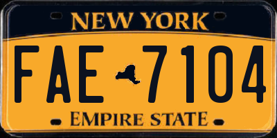 NY license plate FAE7104