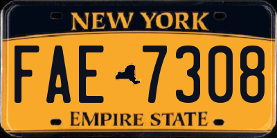 NY license plate FAE7308