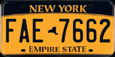 NY license plate FAE7662