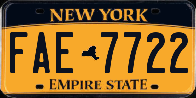 NY license plate FAE7722