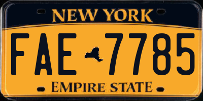 NY license plate FAE7785