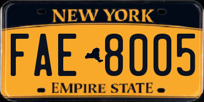 NY license plate FAE8005