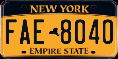 NY license plate FAE8040