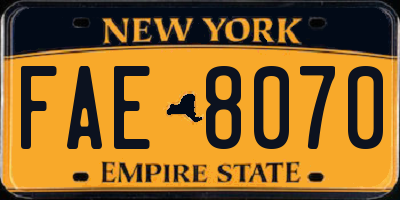 NY license plate FAE8070