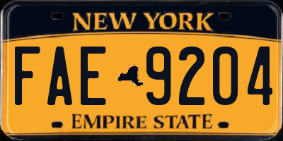 NY license plate FAE9204