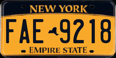 NY license plate FAE9218
