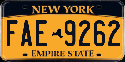 NY license plate FAE9262
