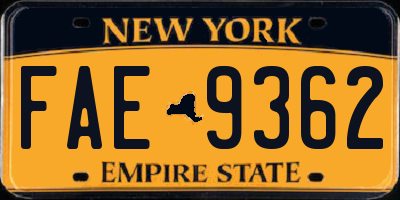 NY license plate FAE9362