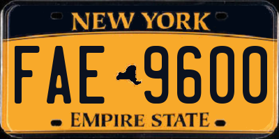 NY license plate FAE9600