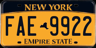 NY license plate FAE9922