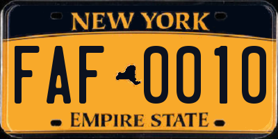 NY license plate FAF0010