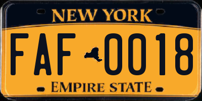 NY license plate FAF0018