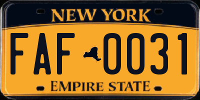 NY license plate FAF0031