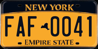 NY license plate FAF0041